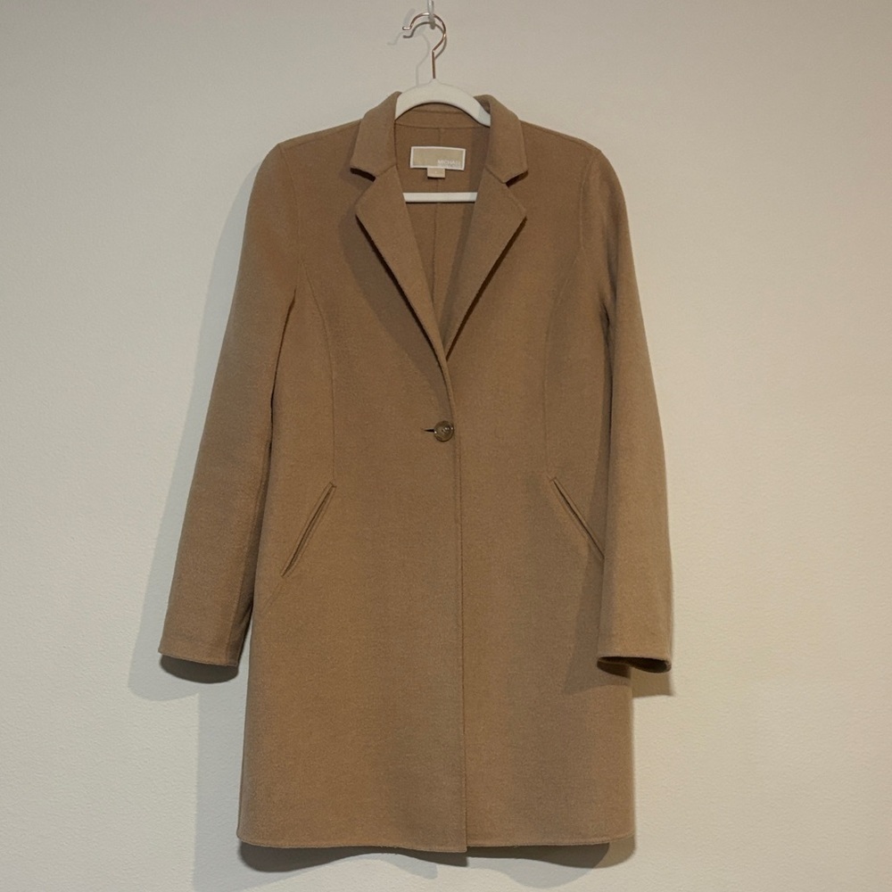 Michael Kors wool blend notch-lapel coat  camel-colored